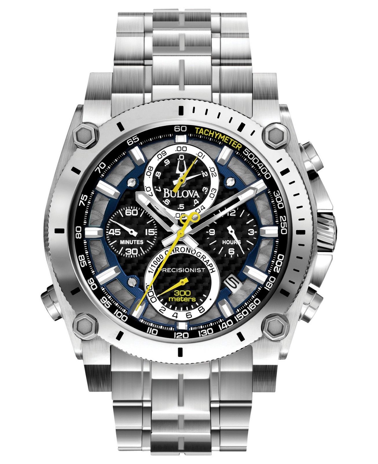 Bulova Precisionist Men’s Quartz Chronograph Silver-Tone Bracelet Watch 96B175